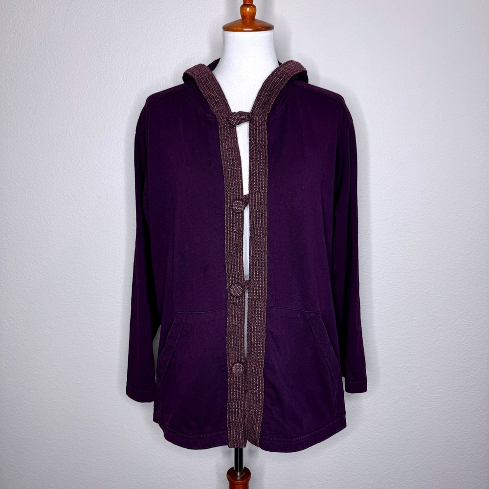 COVER‎ CHARGE Cotton Knit Hood Jacket S Dk Purple USA Relaxed Fit Art to Wear